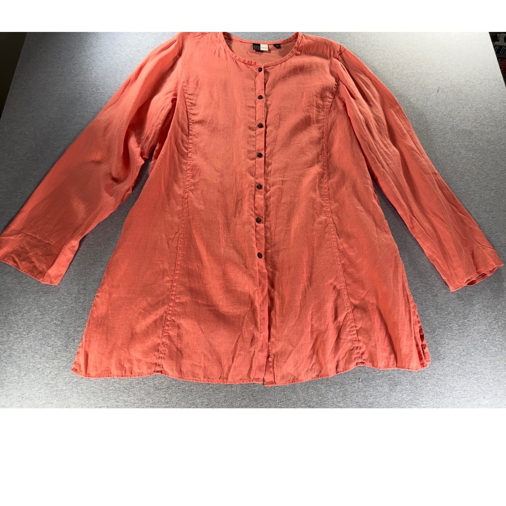 Saks Fifth Avenue Threads Women Coral Pink 100% Linen Button Front Tunic Large